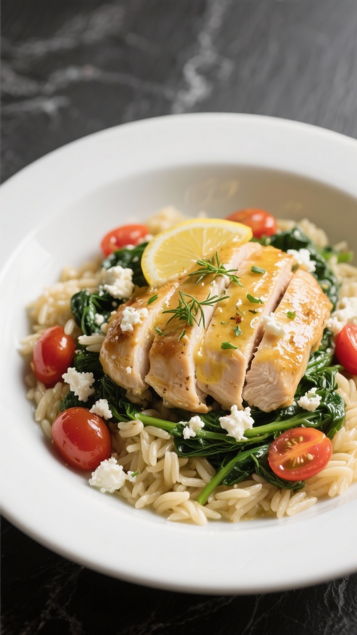 Easy Dinner Recipes That Taste Like You Tried (But Took 20 Minutes, Tops) Final dish presentation: Garlic-Lemon Chicken Orzo plated restaurant-style—al dente orzo tossed wi