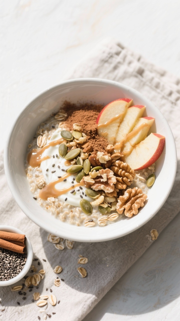 10 Minute High Fiber Breakfast Bowl That Keeps You Full All Morning: The Zero-Excuses Power Meal You’ll Actually Crave Tasty top view: Overhead shot of the finished High Fiber Breakfast Bowl in a wide white ceramic bowl