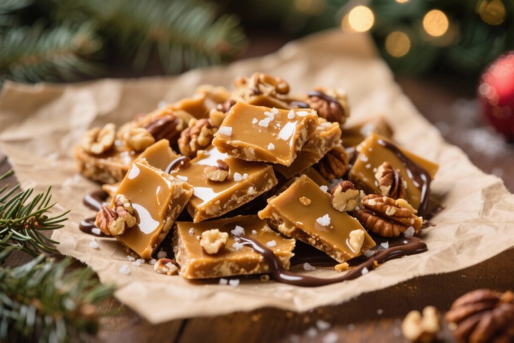 featured image for: classic christmas cracker toffee (the easiest 10 minute toffee ever!)