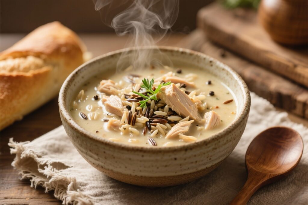 featured image for: cozy chicken & wild rice soup for cold nights