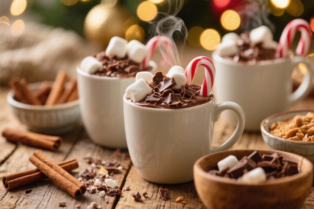 featured image for: essential toppings for a classic christmas hot chocolate bar – marshmallows, candy canes, chocolate shavings