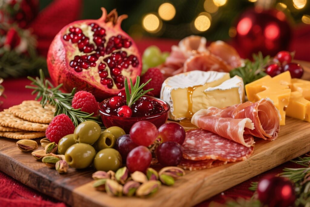 featured image for: holiday charcuterie board ideas (red & green aesthetic themes!)