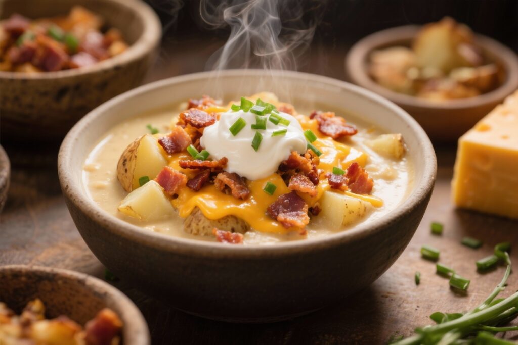 featured image for: loaded baked potato soup with bacon & cheese