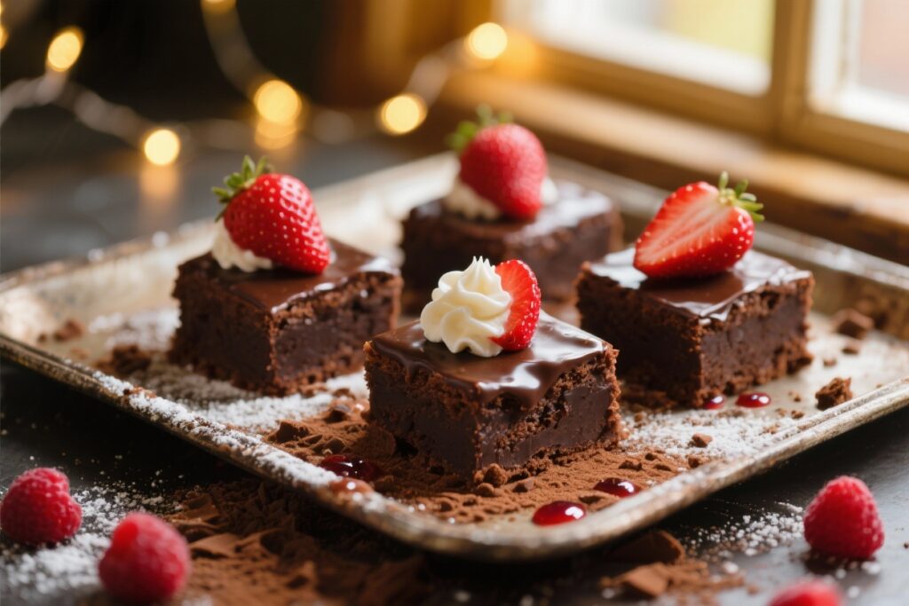 featured image for: santa hat brownies with strawberries (fun party dessert everyone loves)