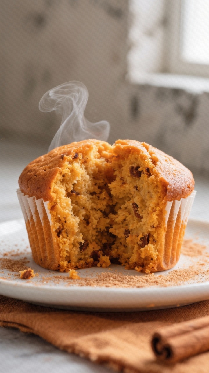 Pumpkin Spice Cupcakes with Cream Cheese Frosting: The Ultimate Fall Treat You’ll Crave All Year Close-up detail: A freshly baked pumpkin spice cupcake split open to reveal its ultra-moist, tender