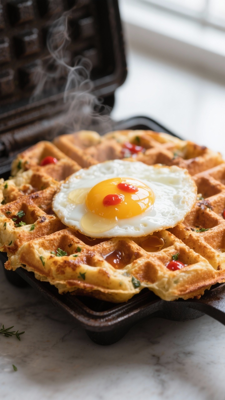 Leftover Stuffing Makeovers You’ll Actually Crave: 9 Outrageously Good Ways to Turn Yesterday Into “Wait, What Is This?!” Close-up detail: A golden-brown stuffing waffle just lifted from a waffle iron, edges deeply crisp w