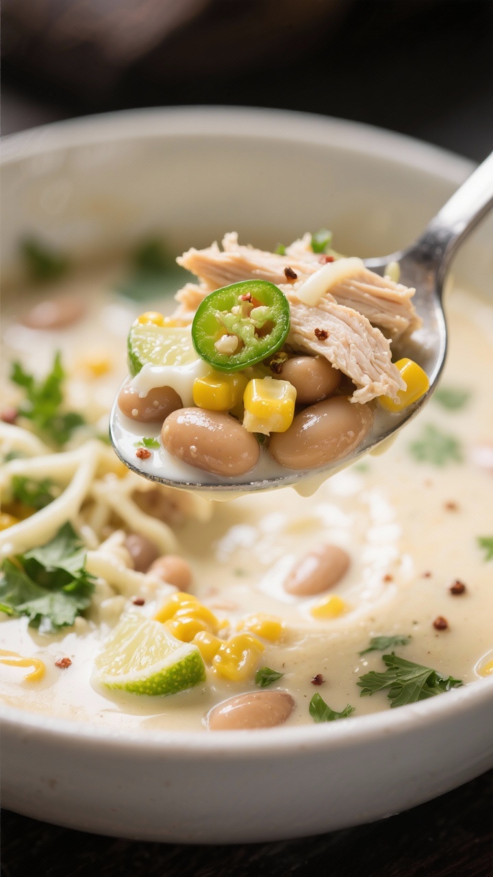 Close-up detail — Extreme close-up of a spoonful lifted from the bowl, showcasing texture: juicy s
