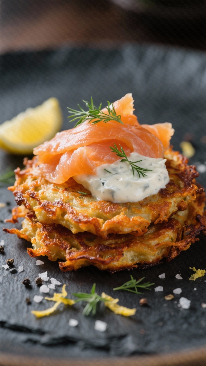 Healthy Christmas Breakfast Ideas for a Balanced Holiday Start: 7 Festive Plates That Taste Like Indulgence (But Aren’t) Close-up savory plate: Smoked Salmon Sweet Potato Rosti, two crisp rosti patties with lacy, carameli