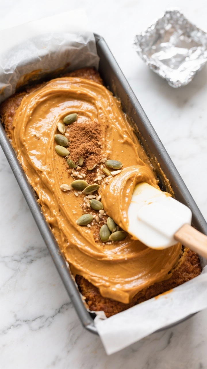 Gluten-Free Pumpkin Bread Made with Almond Flour: The Cozy Loaf You’ll Brag About All Season Cooking process: Overhead shot of the prepared batter being smoothed into a parchment-lined 9x5-inch