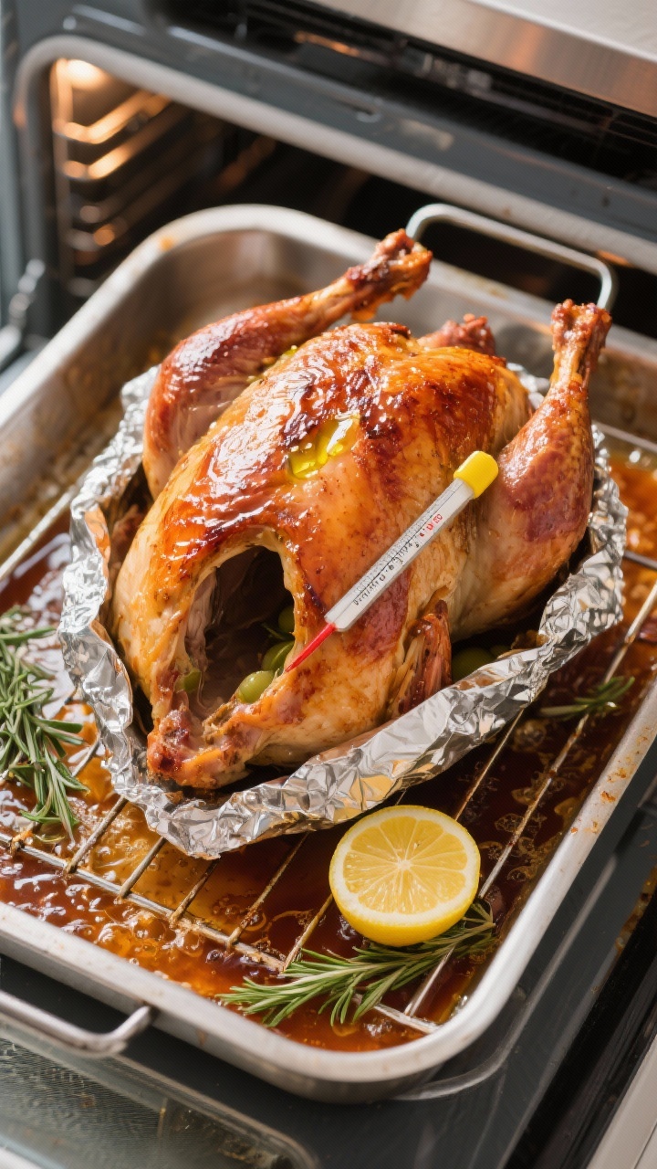 Juicy Herb Butter Roasted Turkey Recipe That Breaks the Internet (and Your Guests’ Silence) Cooking process: Overhead shot of the turkey mid-roast at the “start hot” stage—bird in a rack