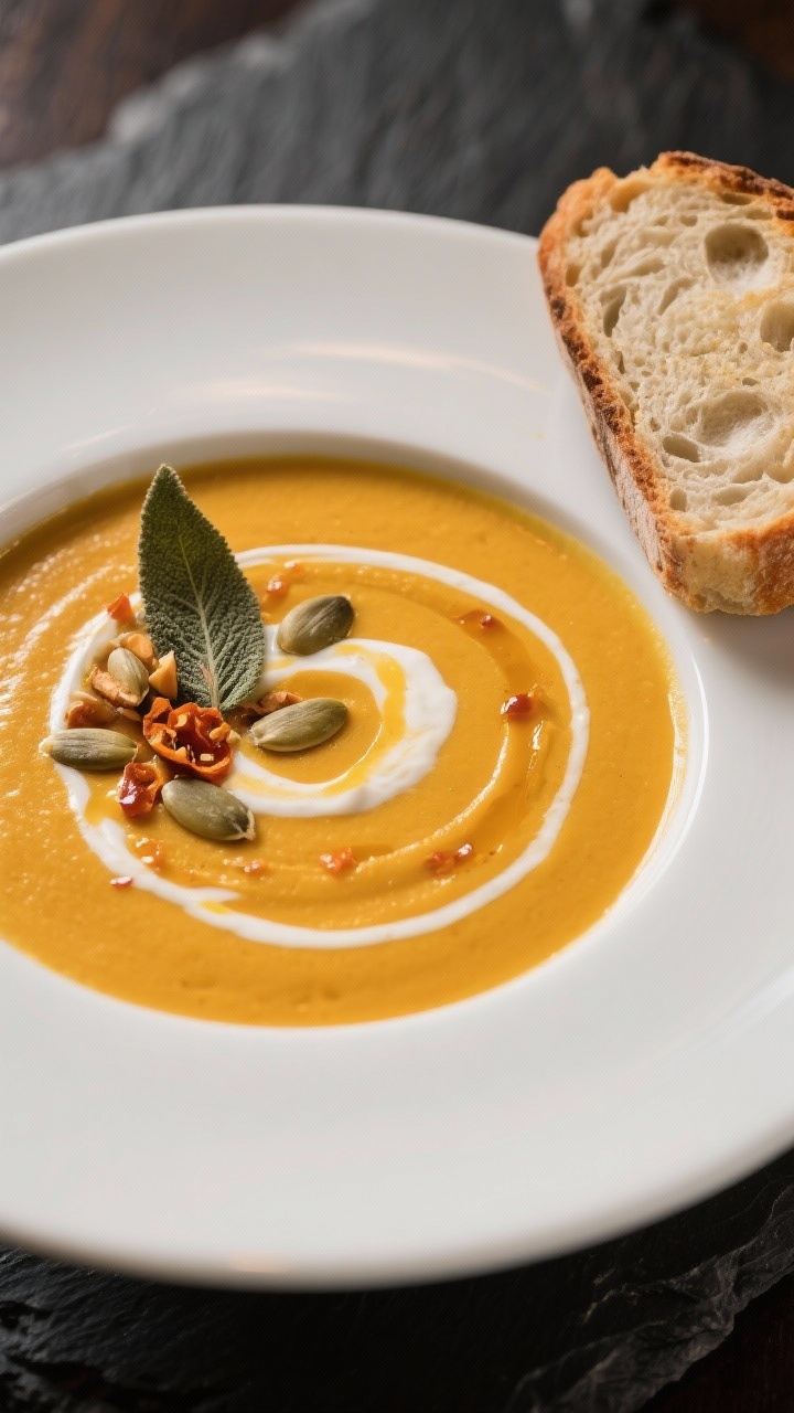 Creamy Butternut Squash Soup for Cozy Fall Nights: The Silky, Golden Bowl You’ll Crave All Season Final dish presentation: Restaurant-quality bowl of creamy butternut squash soup with a velvety, mir