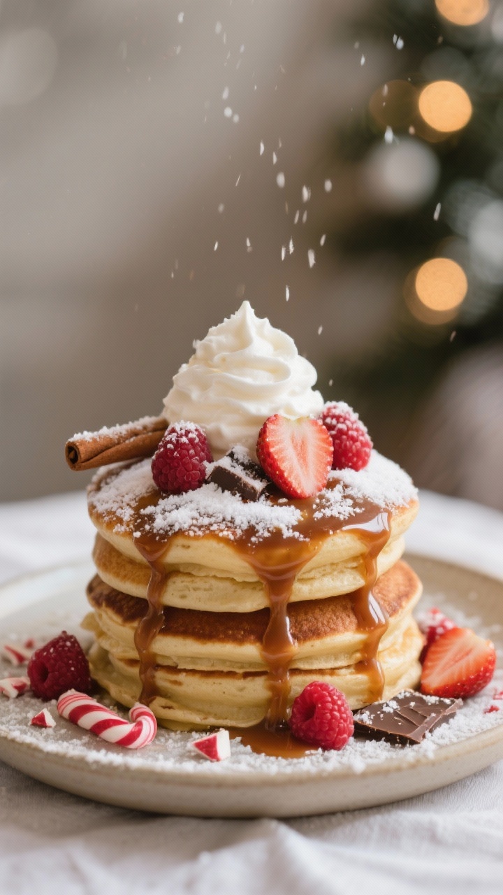 Final dish presentation: Restaurant-quality plate featuring a tall stack of cinnamon-vanilla pancake