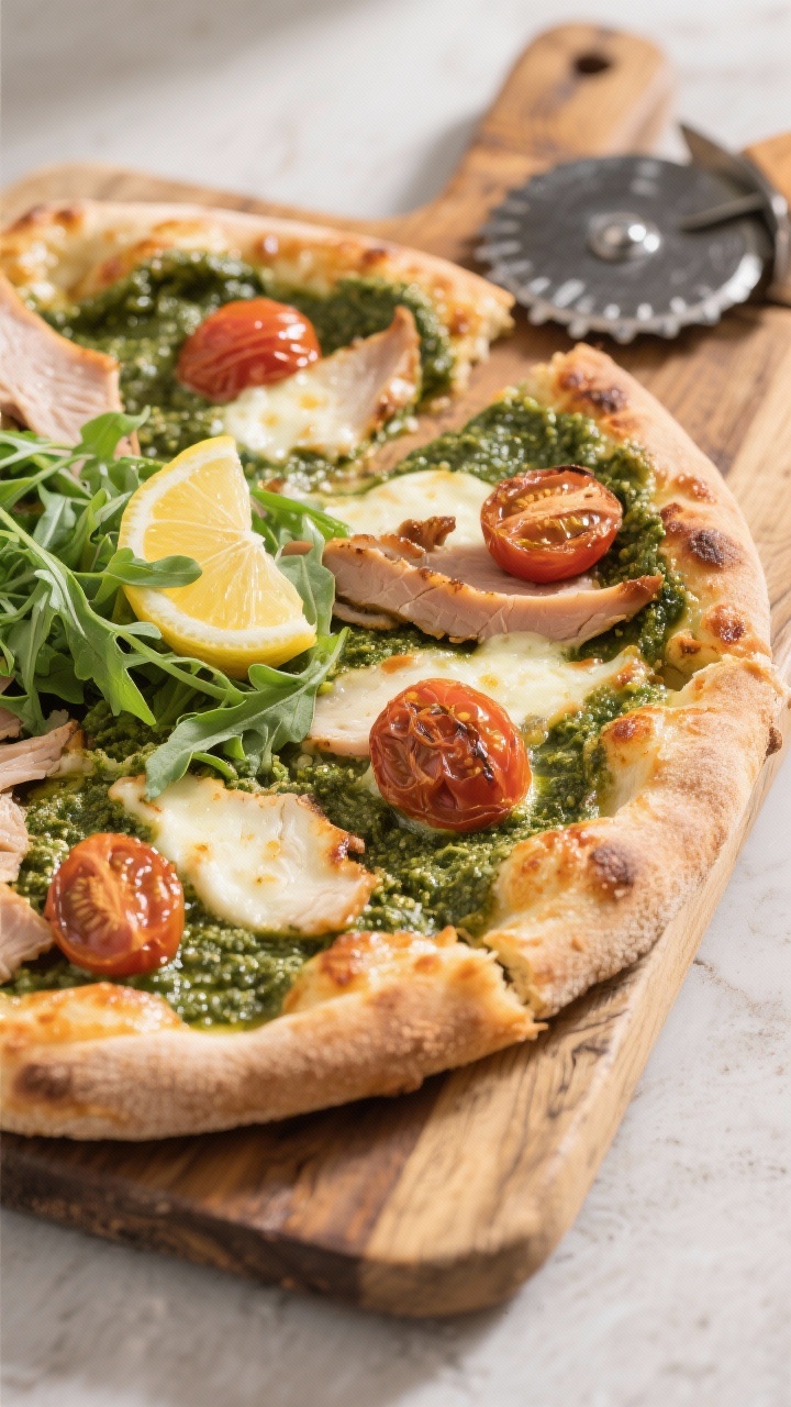 10 Creative Ways to Use Leftover Turkey After Thanksgiving: Zero Waste, Maximum Flavor, and Absolutely No Boring Sandwiches Final dish presentation: Turkey pesto flatbread baked to bubbly perfection—vibrant green pesto swi