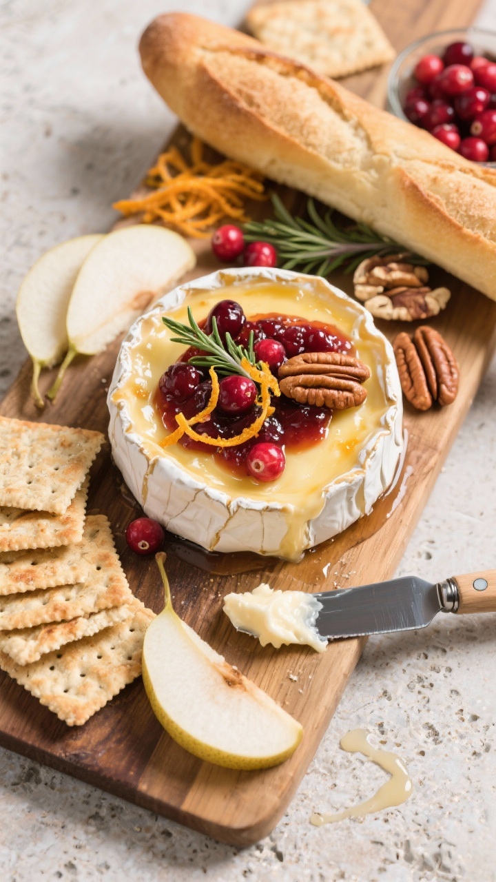 Stop Scrolling: The Baked Brie with Cranberry and Pecans That Steals Every Party Tasty top view: Overhead grazing-board scene featuring the finished baked Brie (no pastry) centered