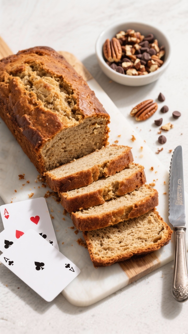 Tasty top view: Overhead tableau of the fully cooled loaf with several clean, even slices laid out l