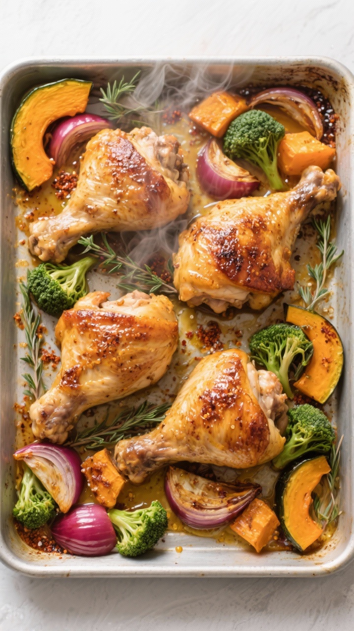 Cozy Fall One-Pan Dinners You’ll Want All Season: The Lazy-Genius Way to Win Weeknights Tasty top view: Top-down hero shot of the entire finished sheet pan—four to six chicken thighs wit