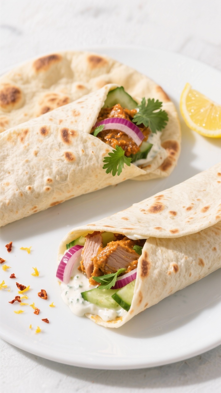10 Creative Ways to Use Leftover Turkey After Thanksgiving: Zero Waste, Maximum Flavor, and Absolutely No Boring Sandwiches Tasty top view: Turkey tikka wraps stuffed in warm, blistered naan—creamy curry yogurt-coated turk
