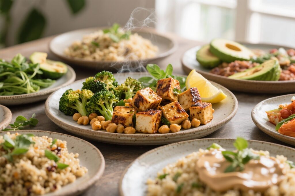 featured image for: 10 quick & easy high protein vegan dinner recipes (30 minutes or less)