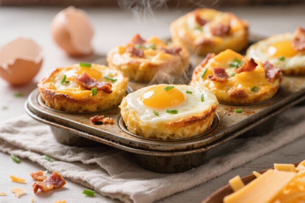 featured image for: cheesy bacon breakfast egg muffins