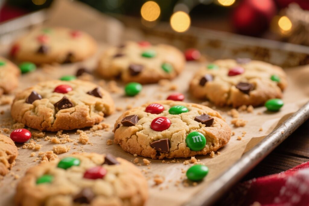 featured image for: christmas m&m cookies (soft bakery style recipe)