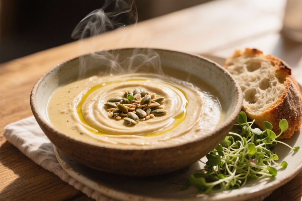 featured image for: creamy vegan soup recipes (dairy free & comforting)