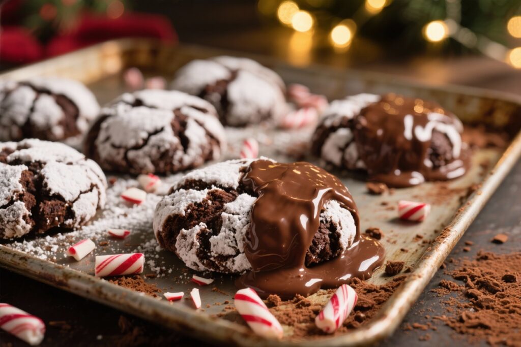 featured image for: peppermint chocolate crinkle cookies (festive & fudgy)