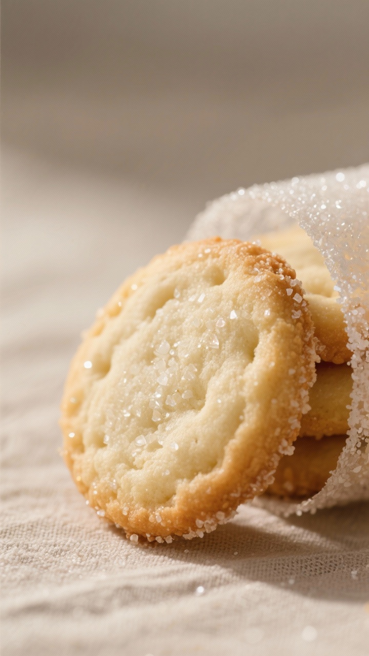 Close-up detail: A just-baked vegan sugar cookie with crisp, lightly golden edges and a plush, cloud