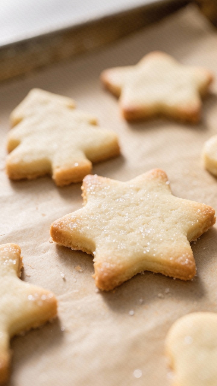 Close-up detail: Freshly baked vegan sugar cookies just out of the oven, edges barely golden with so