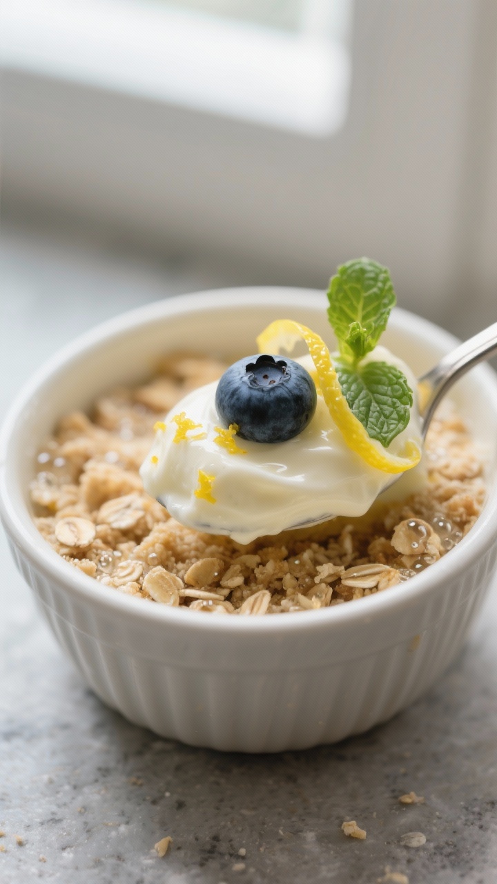 Close-up detail: Softly set vegan lemon dessert cup just out of the fridge, spoonful scooped to reve