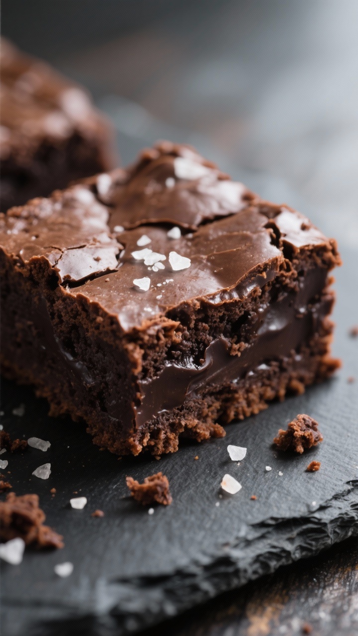 Close-up detail: Ultra-fudgy keto brownie square freshly sliced, showing dense, glossy crumb with a 