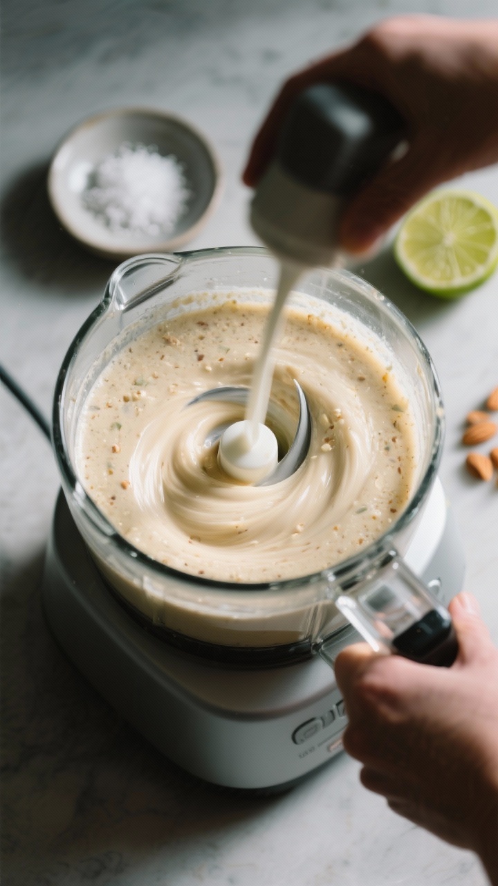 Cooking process: Blender scene captured from a 45-degree angle as the smoothie finishes blending—s
