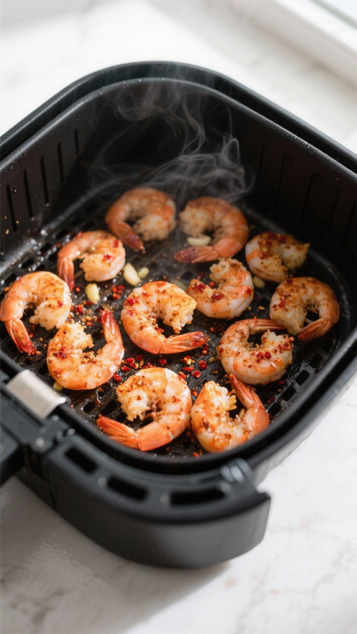 Cooking process: Overhead shot of a preheated air fryer basket at 400°F with a single, even layer o