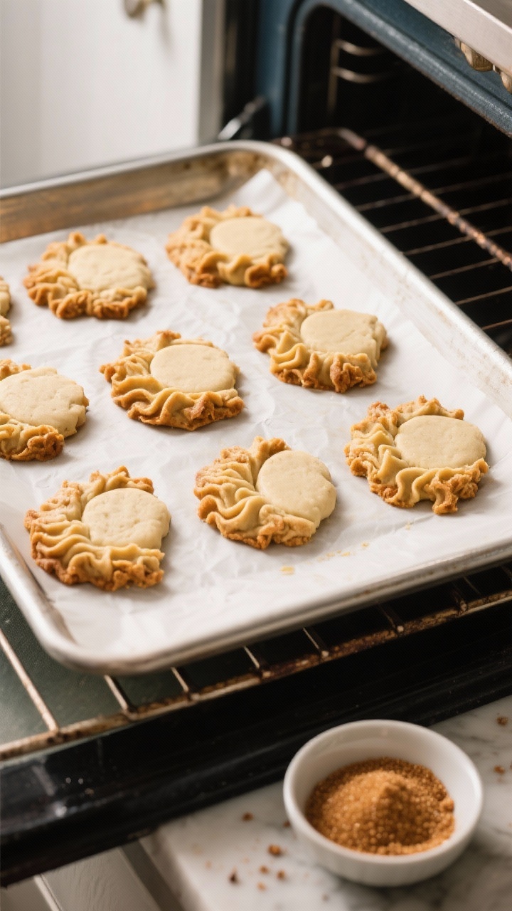 Cooking process: Pan-bang moment captured—tray of half-baked chai cookies on parchment at minute 8