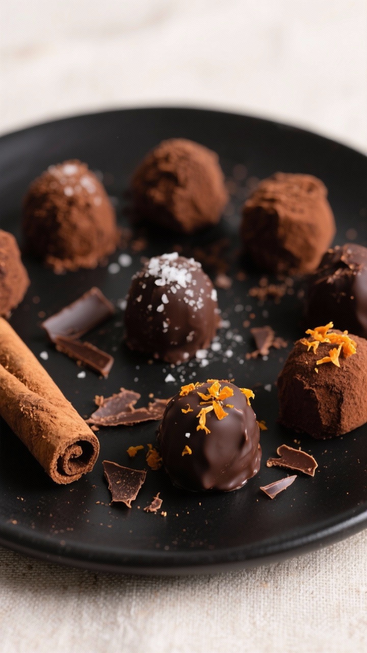 Final dish presentation: A plate of finished Sugar-Free Hot Chocolate Truffles, evenly coated in coc