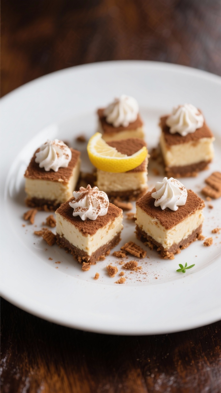 Final dish presentation: A small dessert platter of chilled keto gingerbread cheesecake bites, each 