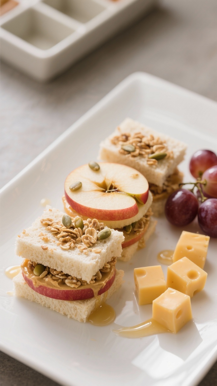 Final dish presentation: Apple “Sandwiches” layered with sunflower butter and a sprinkle of glut