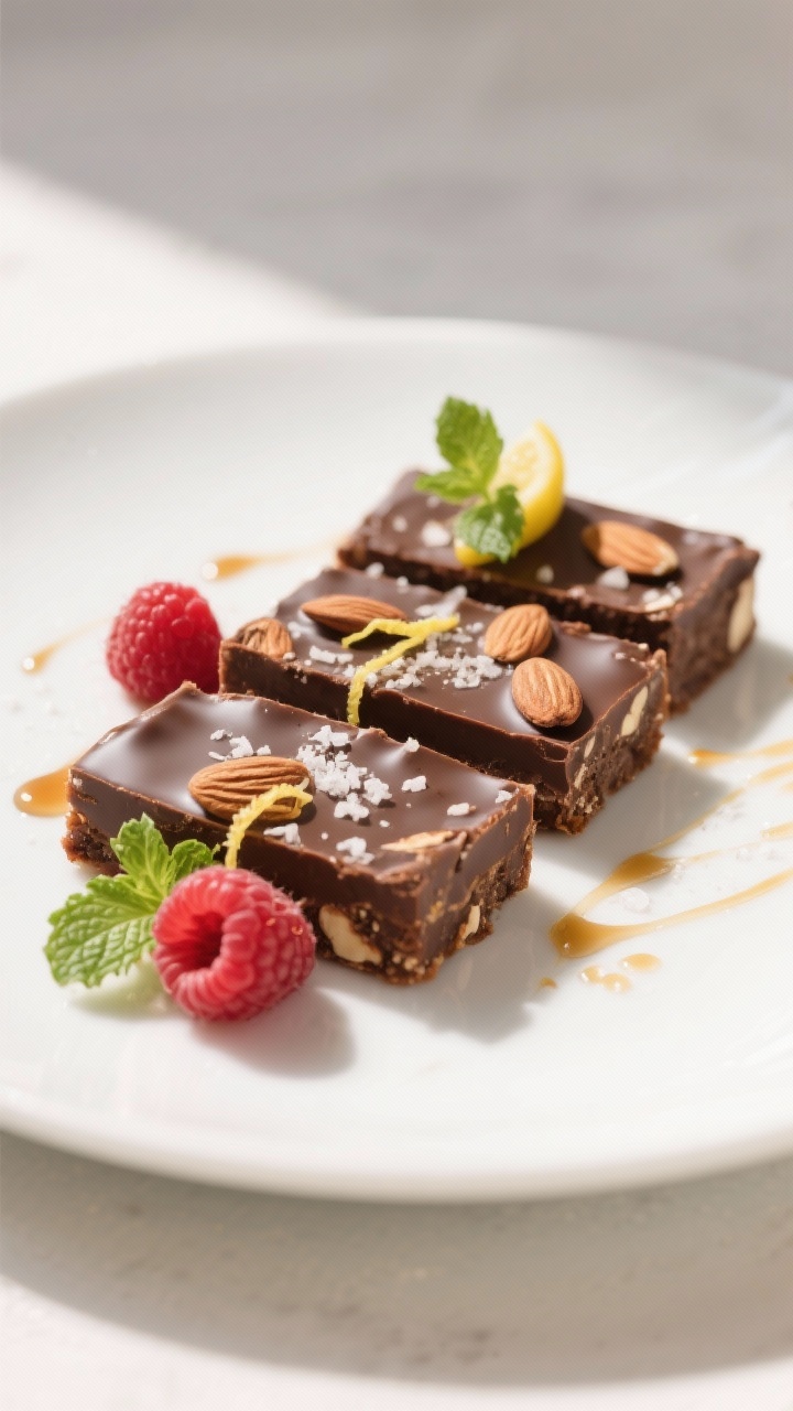 Final dish presentation: Beautifully plated Raspberry Chocolate Chunk Almond Bars cut into clean-edg