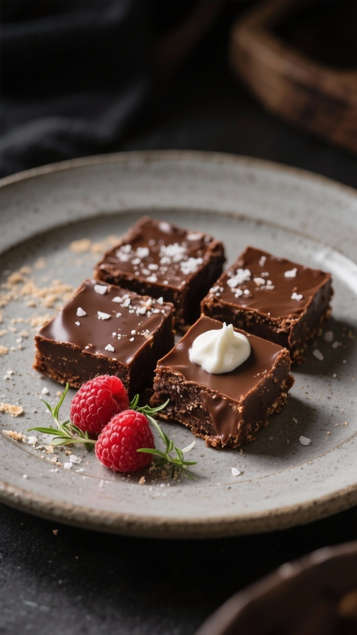 Final dish presentation: Beautifully plated squares of the bars cut into neat portions, one piece sl