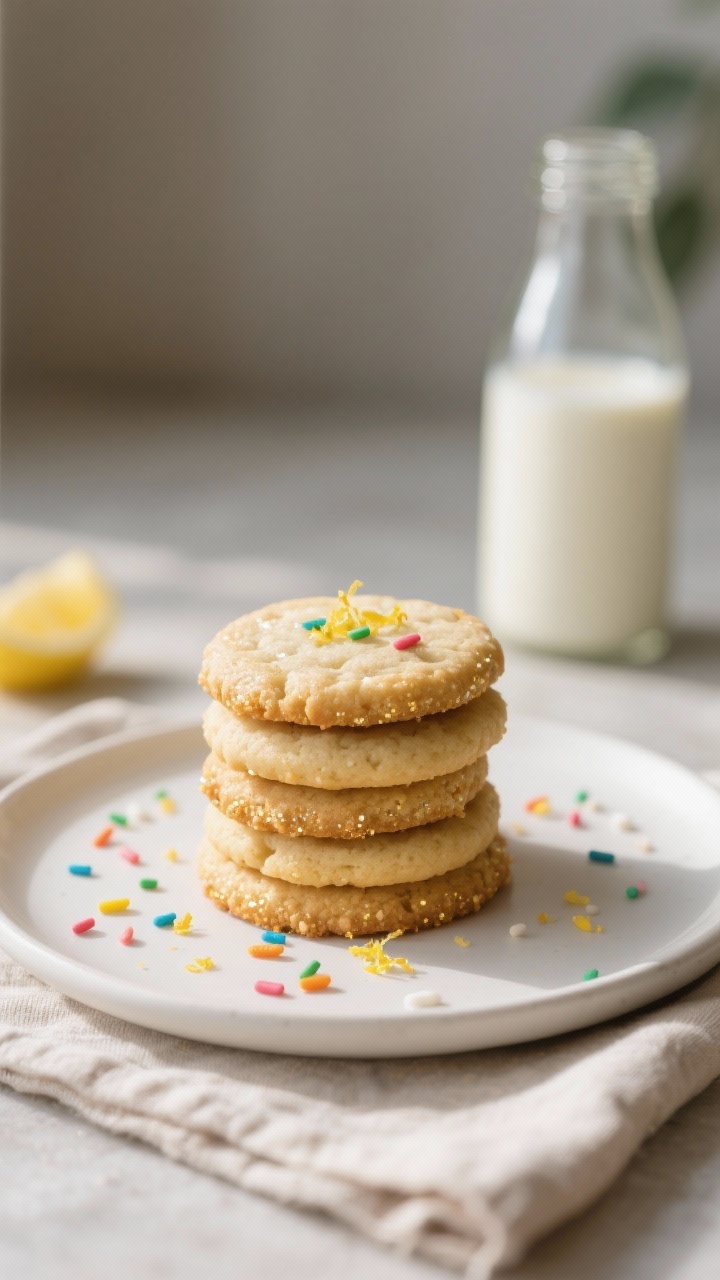 Final dish presentation: Beautifully plated stack of soft & chewy vegan sugar cookies on a matte whi