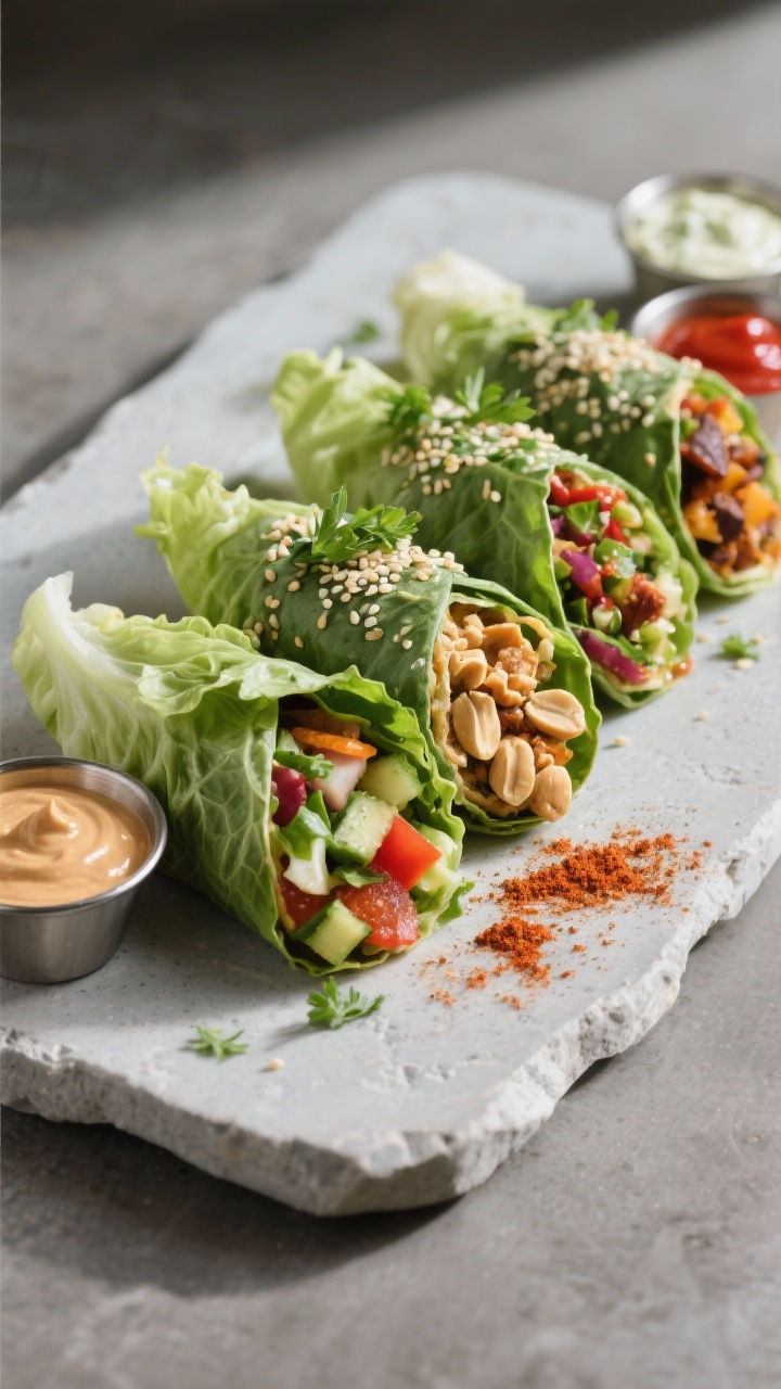 Final dish presentation: Lettuce or collard-wrapped “low-carb” trio platter—one Mediterranean 