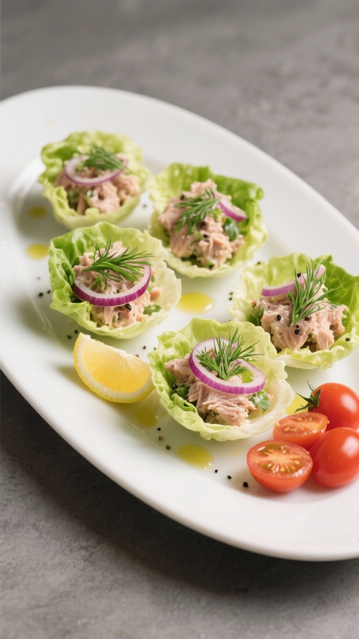 Final dish presentation: Restaurant-quality lettuce cup platter—butter lettuce leaves filled with 