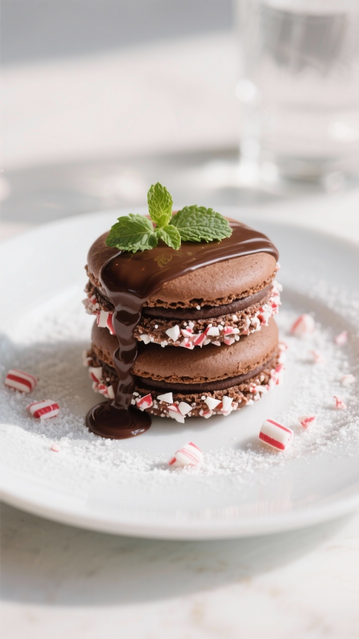 Final dish presentation: Restaurant-quality plated keto peppermint chocolate whoopie pies assembled 