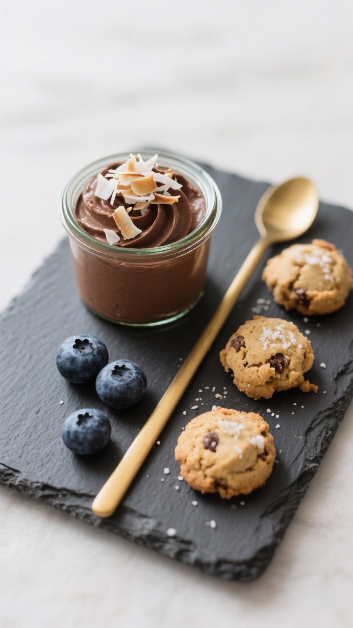 Final dish presentation: Restaurant-quality plated duo dessert—one petite jar of chilled chocolate