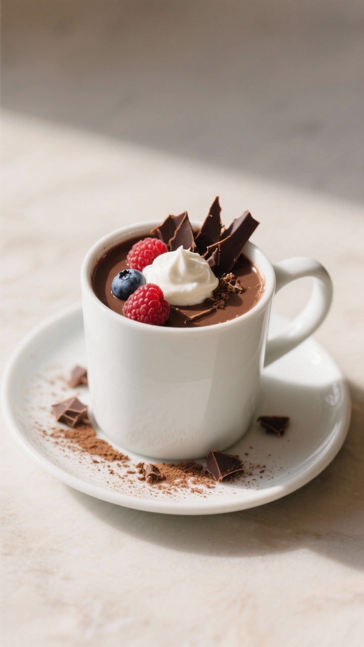 Final dish presentation: Restaurant-quality plating of the vegan microwave chocolate mug dessert ser