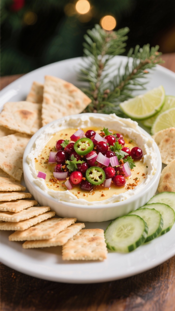 Final dish presentation: Restaurant-quality platter of the completed Cranberry Jalapeño Cream Chees