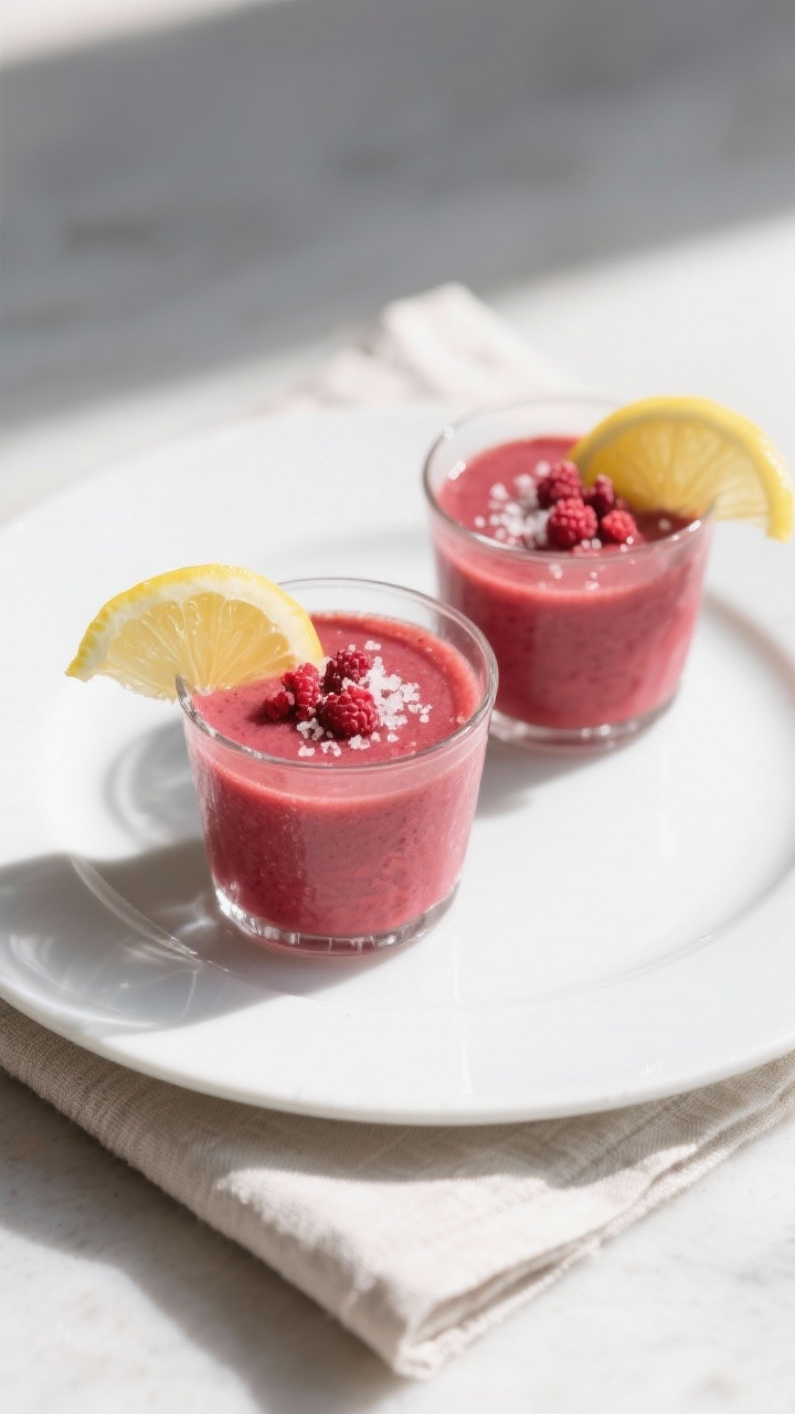 Final dish presentation: Restaurant-quality pour-and-serve moment—two small chilled glasses filled