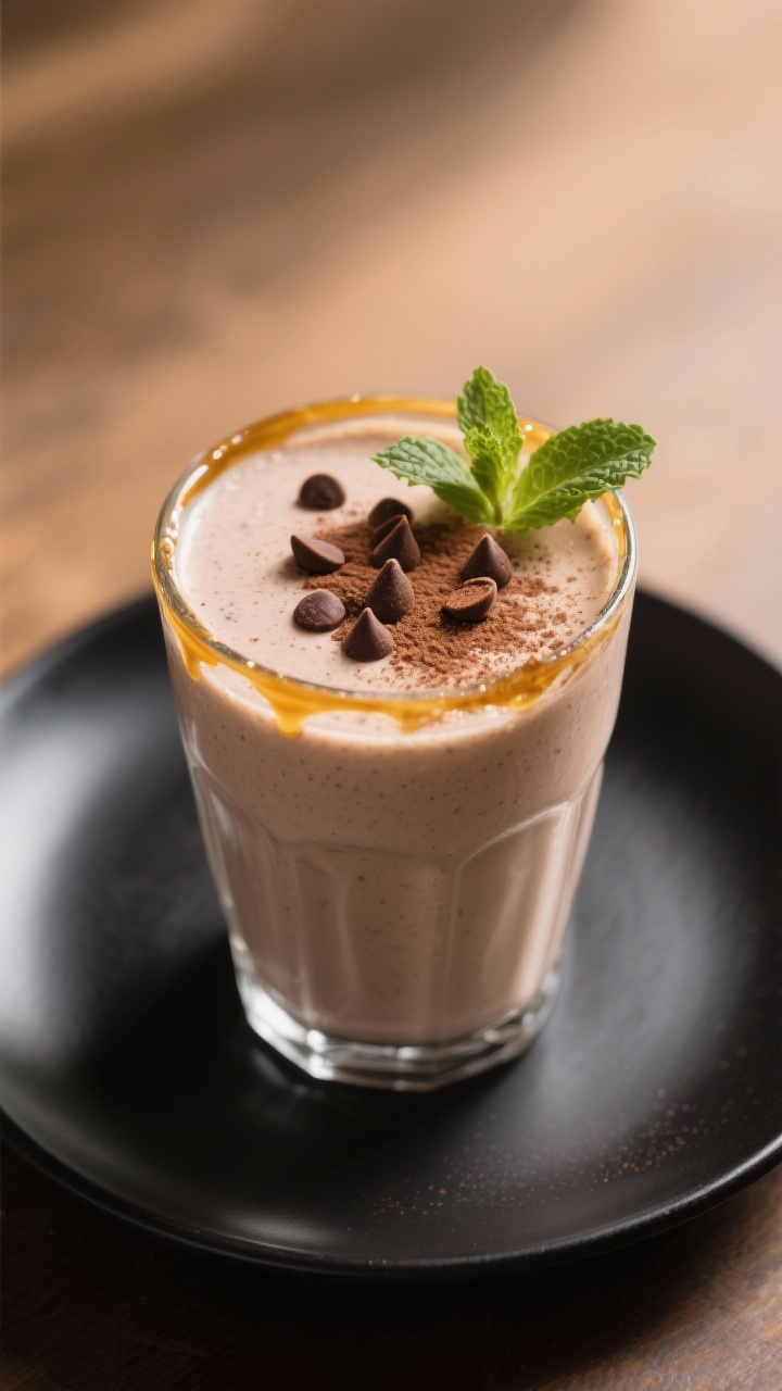 Final dish presentation: Restaurant-quality smoothie “milkshake” served in a chilled, clear tumb