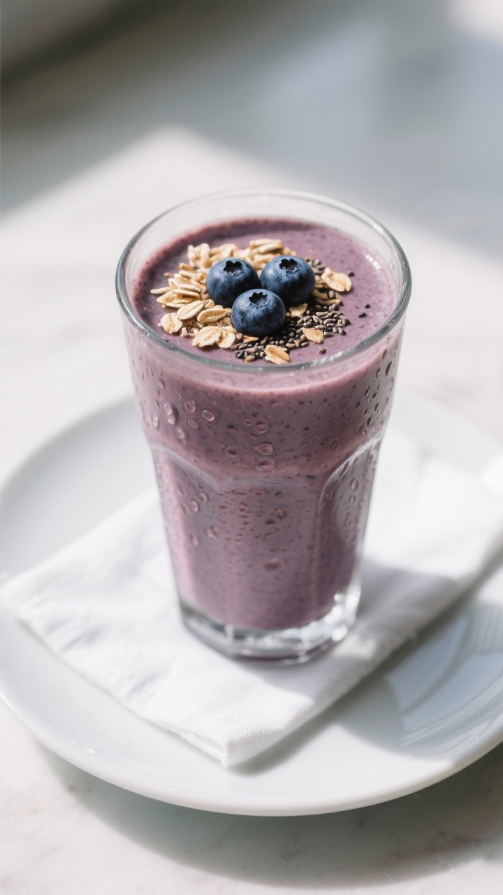 Final dish presentation: Restaurant-quality tall glass filled to the brim with dairy-free blueberry 