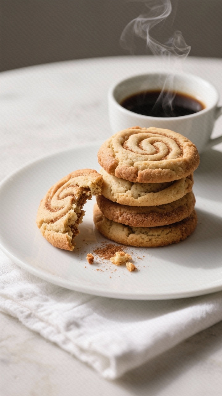 Final plated presentation: Restaurant-quality stack of keto snickerdoodles on a matte white plate, o