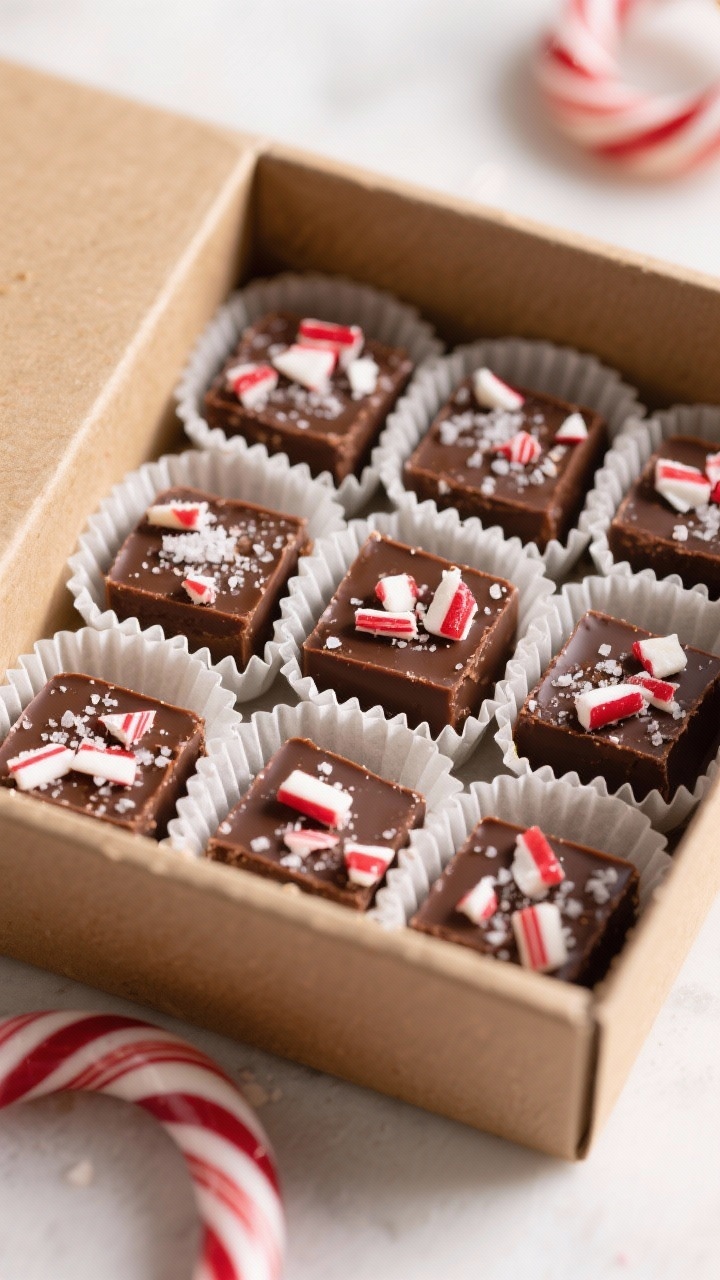 Final presentation — peppermint sparkle: Beautifully set Christmas fudge squares cut into clean 1-